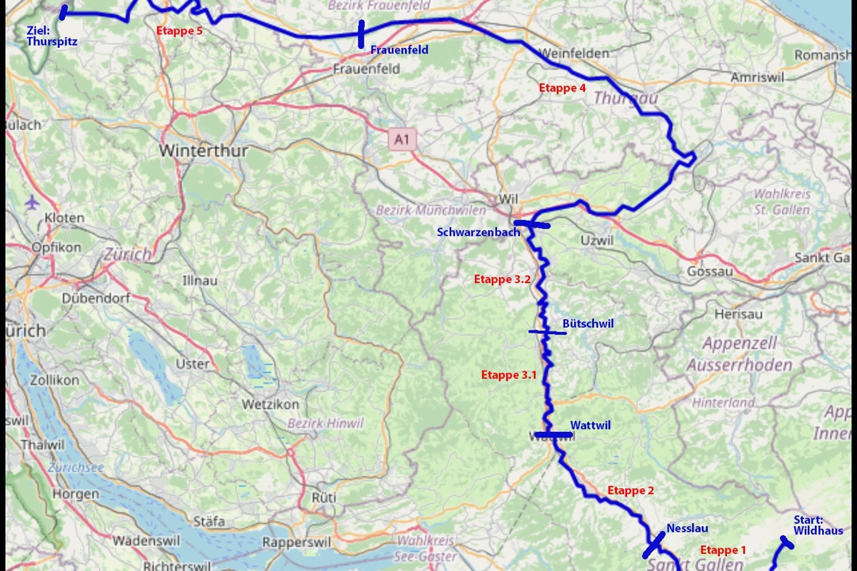 Erkunden Sie mit uns die rund 135 Kilometer des Thurlaufs in landschaftlich unterschiedlichen Etappen!