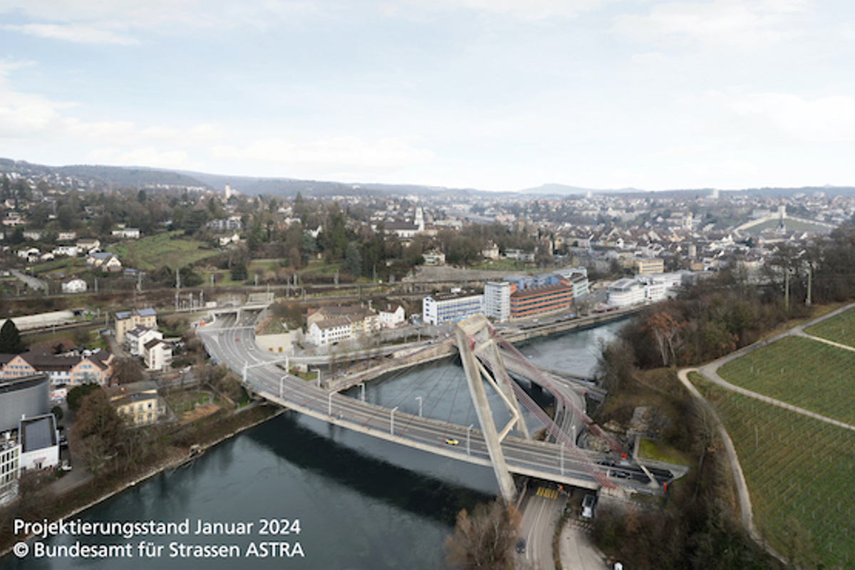 So hätte die A4 aussehen können: Visualisierung der Einfahrt Fäsenstaubtunnel auf der Schaffhauser Seite des Rheins. Der Cholfirsttunnel wäre geblieben.