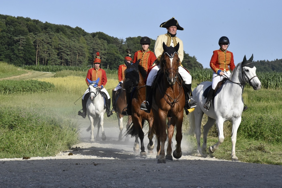 Pferde und Reiter gehören für Regisseur Thomas Ganz zu jedem seiner Stücke. Dafür müssen die Pferde gut mit dem Lärm und dem Trubel zurechtkommen, was oft herausfordernd ist.
