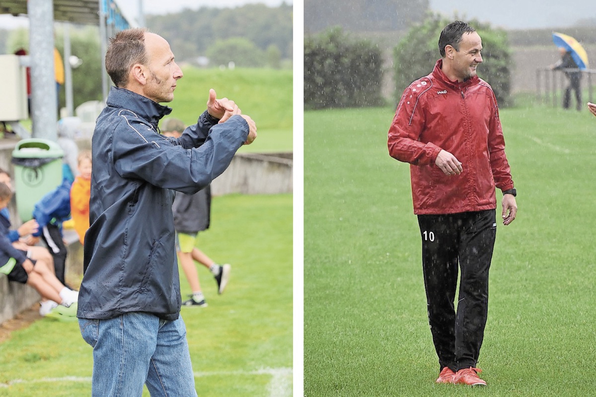 Daniel Riesen (links) zeigt den Wechsel bereits an: Er und Michael Brütsch (rechts) treten als Cheftrainer ihrer jeweiligen Clubs zurück und werden in der kommenden Saison nicht mehr in dieser Funktion an der Seitenlinie stehen.