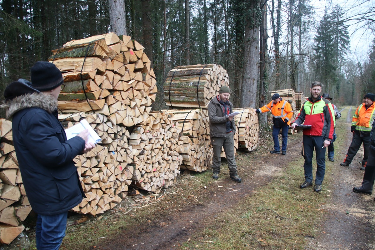 Olivier Bieri (Mitte) und Sven Fehse (links) führten durch die Ossinger Holzgant.