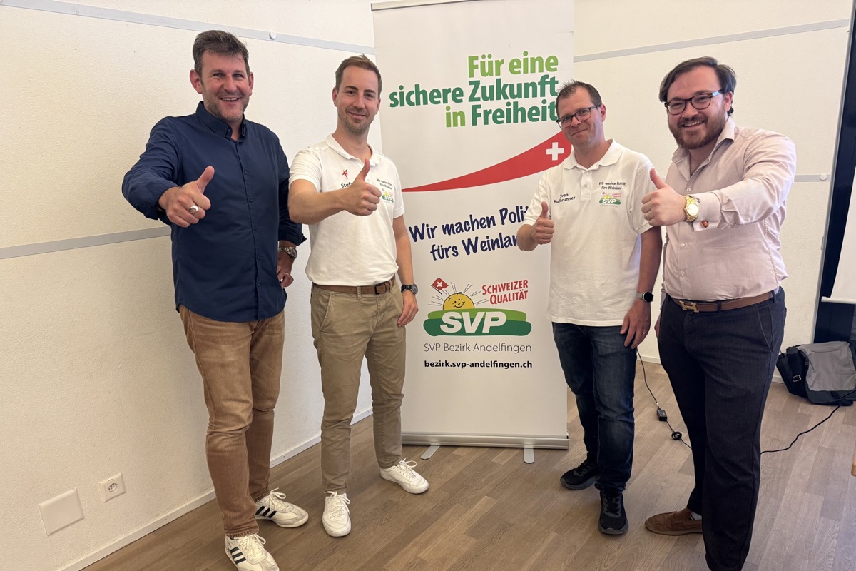 Von links: Matthias Stutz rutscht nach den Sommerferien für Paul Mayer als Kantonsrat nach. Bei den Wahlen am 4. April 2027 führt er die SVP-Liste an. Stefan Stutz, Sven Kollbrunner und Philipp Peter belegen die Listenplätze zwei bis vier.