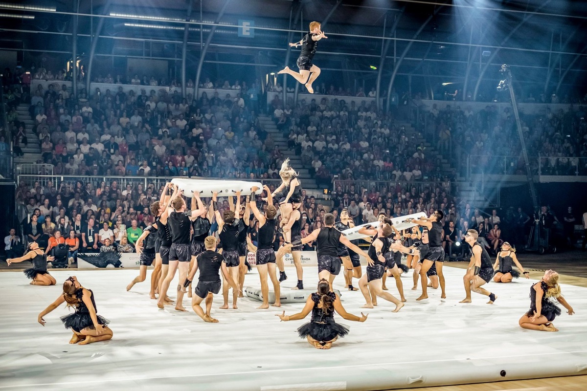 Die Gymnaestrada (hier Dornbirn 2019) bietet Turnvorführungen auf höchstem Breitensport-Niveau.