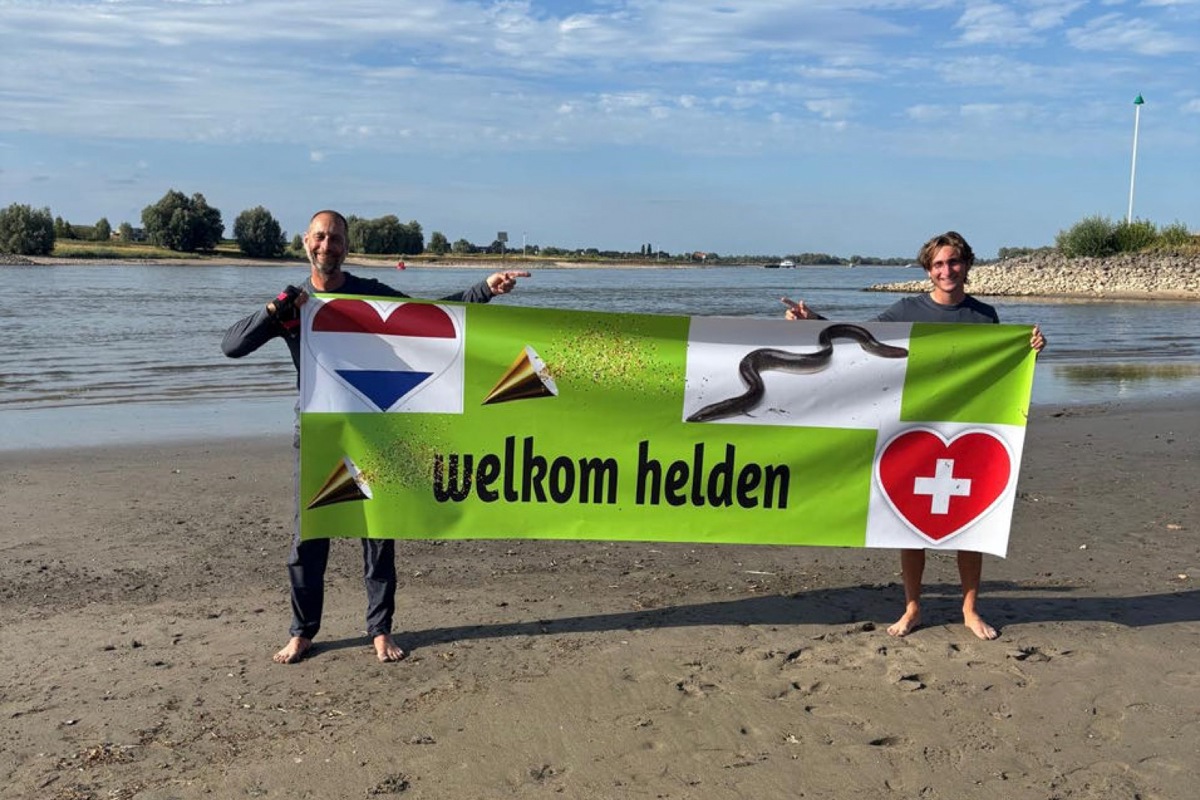 Vater und Sohn am Ziel: Sie sammelten mehr als 4000 Franken für den Aal.